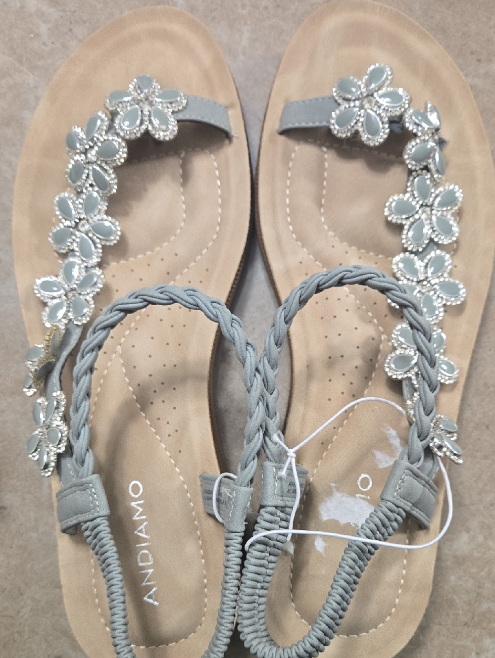 Andiamo Women's Braided Floral Slingback Sandals - Light Gray